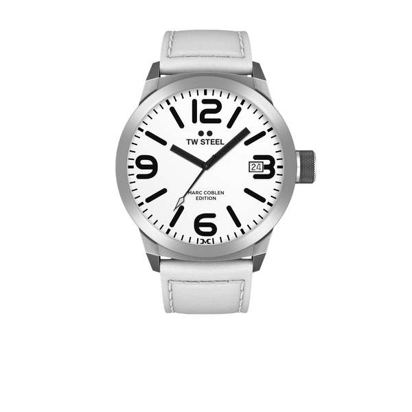 Watch TW - Steel Marc Coblen Edition TWMC43 white leather strap 50mm - Watch Plaza